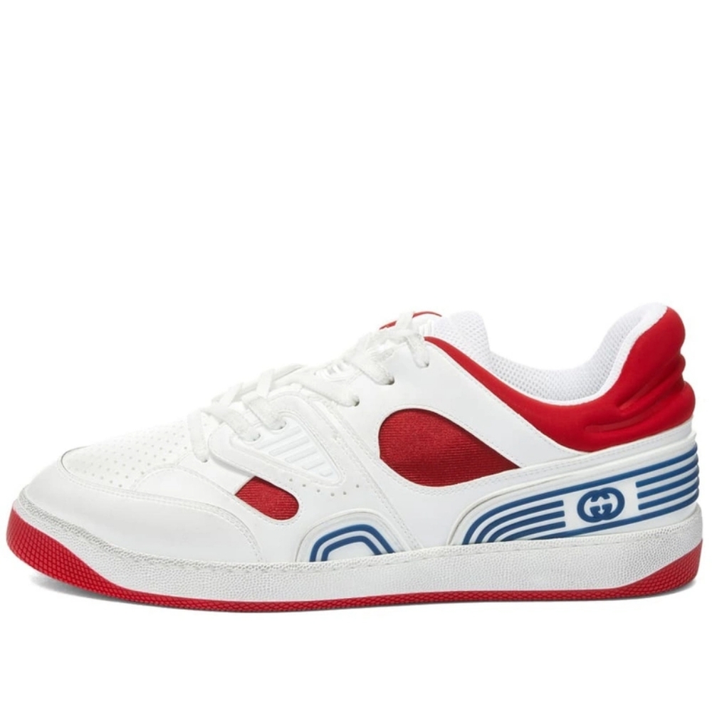 Authentic Gucci Basket Low White Demetra Red Sneaker NEW 12